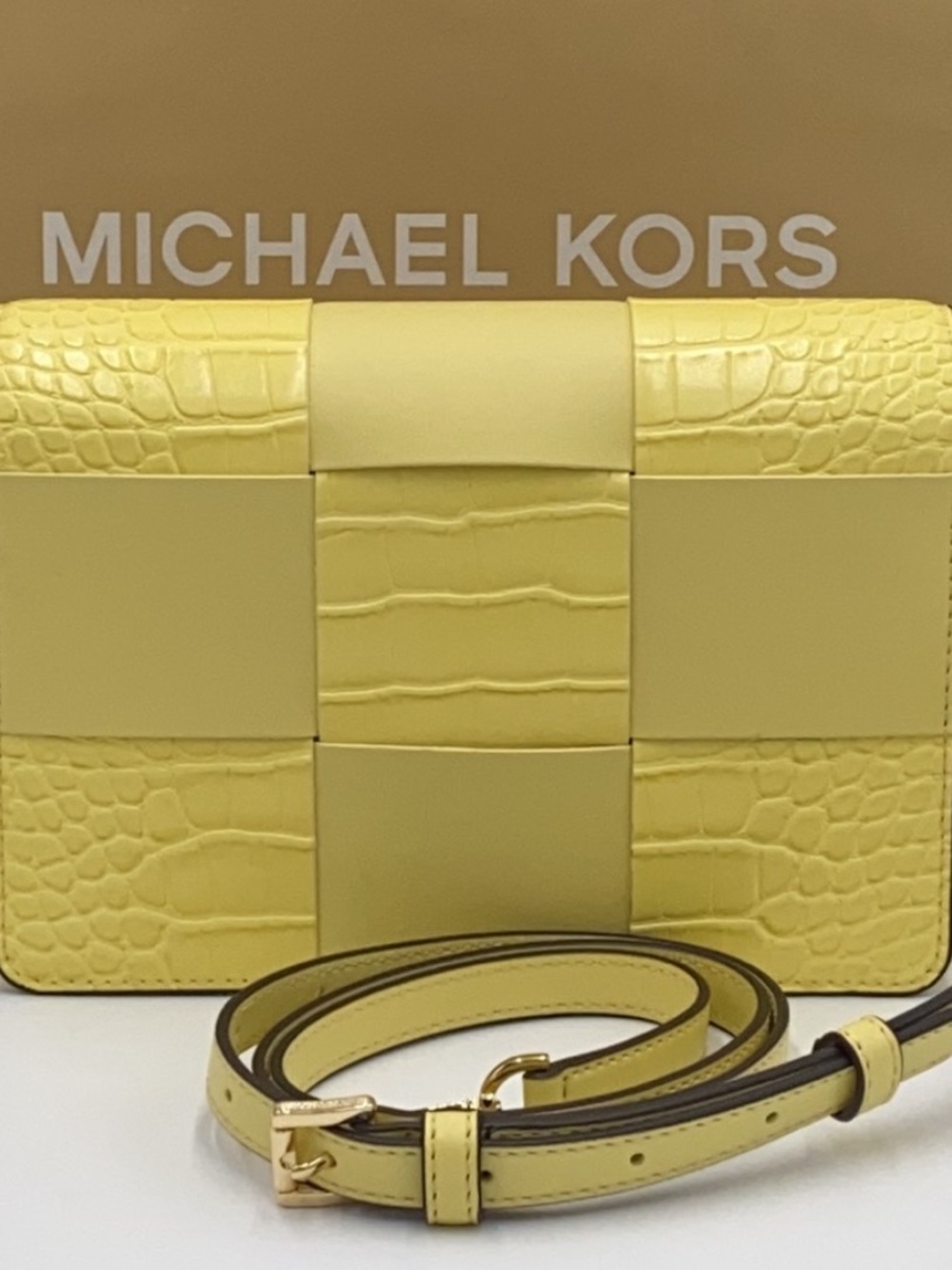 NWT Michael Kors Mercer  BUTTERCUP Croc-Embossed Leather Crossbody Bag - Picture 5 of 14